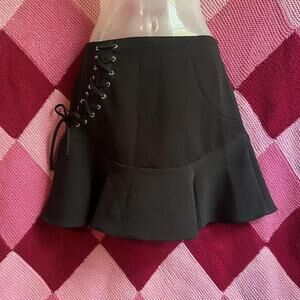 black lace up flare mini skirt